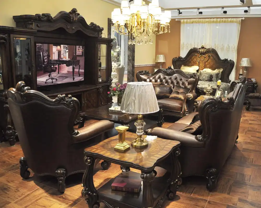 Sofagarnitur 321 Sitzer Sofa Couch Leder Garnitur Polster Set Holz Barock Ausverkauf