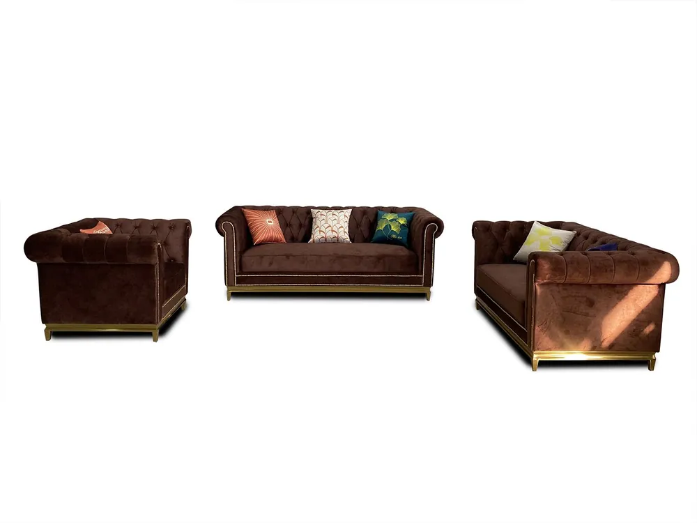 Jetzt Bestellen Sofagarnitur Chesterfield mit Metall Luxus Couch Textil Polster Möbel