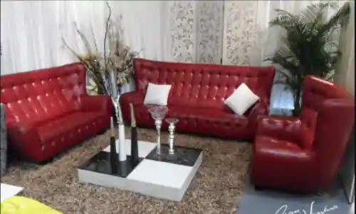Hochwertig Sofagarnitur Chesterfield Sessel Sofa Set 3 tlg Ledersofa Rot Modern