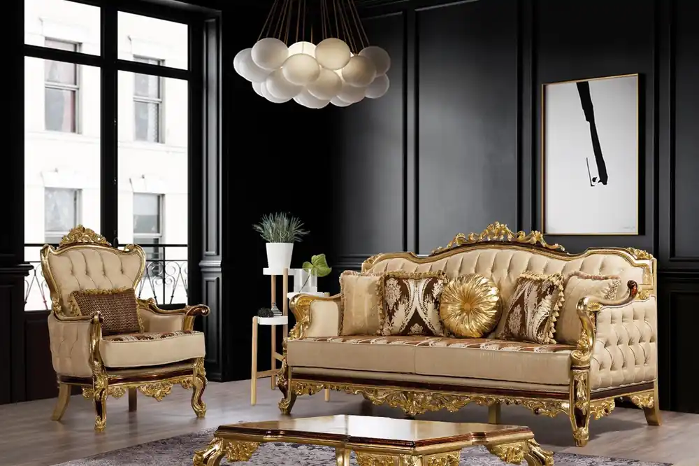 Gratis Versand Sofagarnitur Couch Barock Rokoko Couchen Textil Chesterfield Sofa Tisch 3tlg.