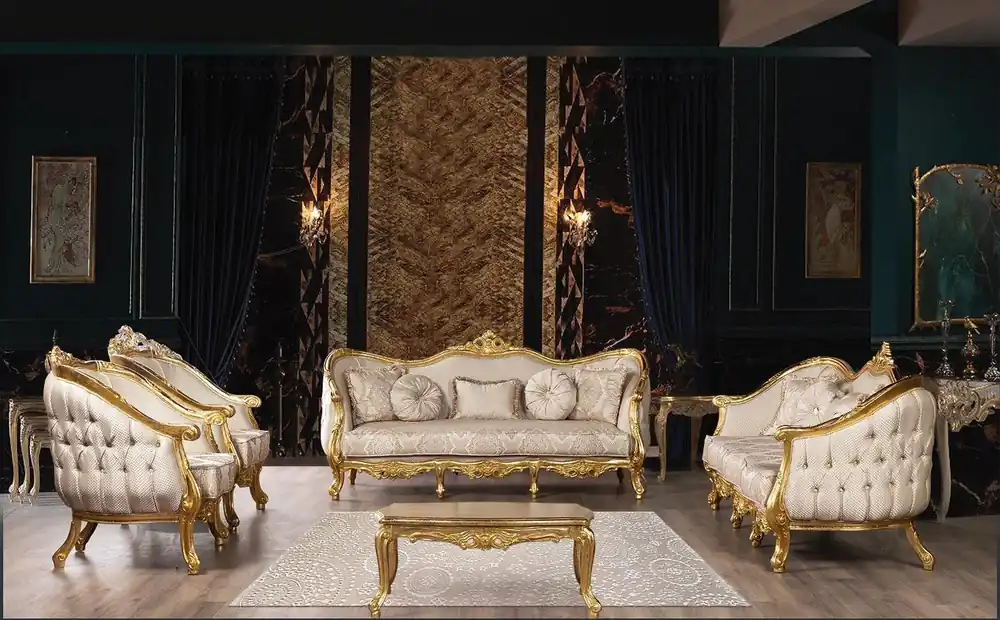 Kostenloser Rückversand Sofagarnitur Couch Set Möbel Garnitur Samt Holz 5tlg. Chesterfield Neu