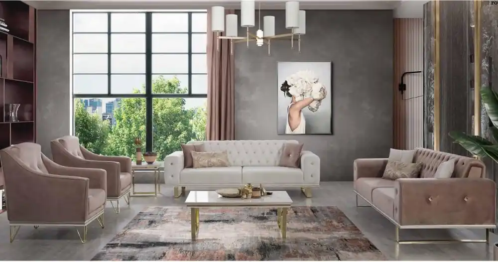 Handgefertigt Sofagarnitur Designer Chesterfield Sofa Luxuriöse Sessel Couchtisch 6tlg