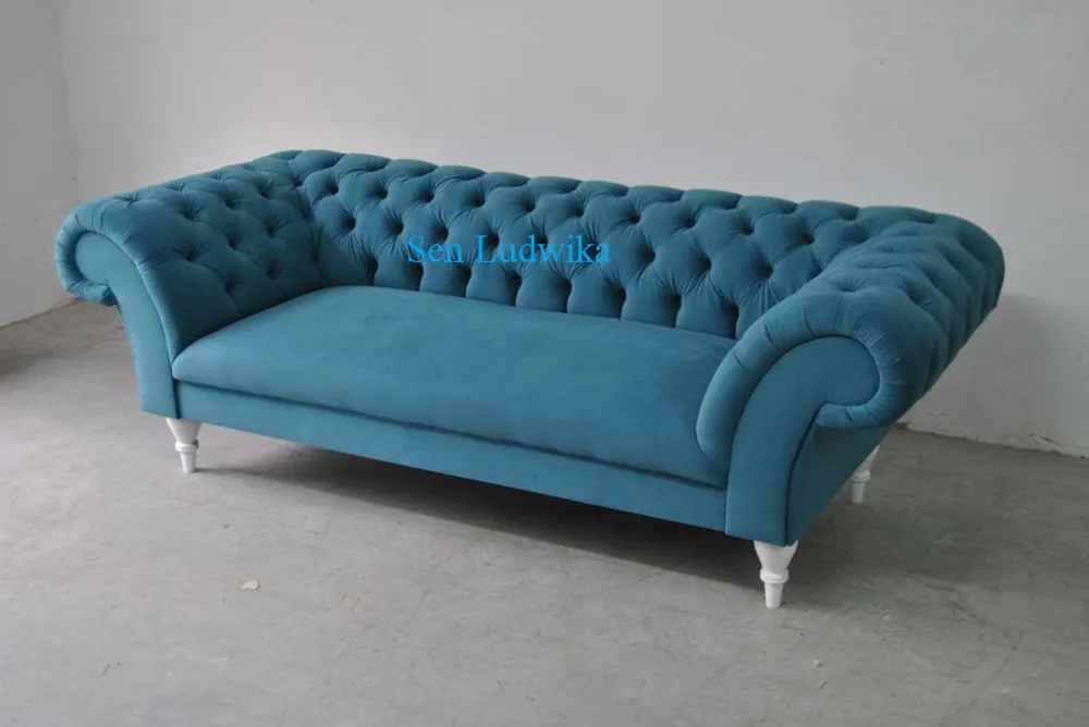 Textil 3 Sitzer Blau Stoff Design Couch Polster Sofas Modern Sofa Chesterfield Letzte Chance