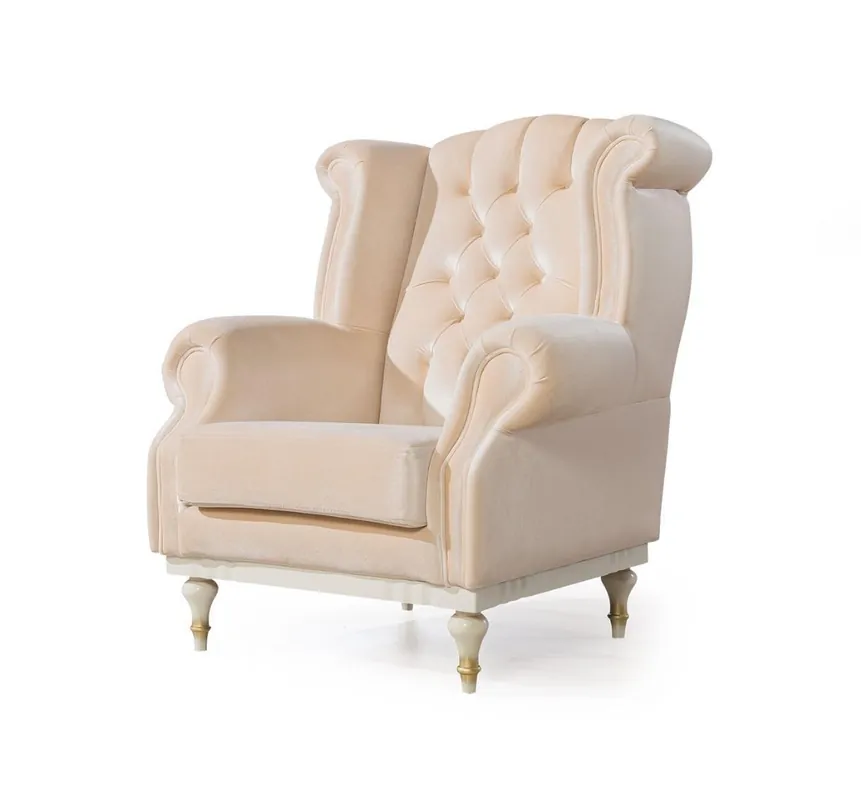 Weißer Retro Sessel Chesterfield Einsitzer Barsessel Wohnzimmer 1-Sitzer Echt