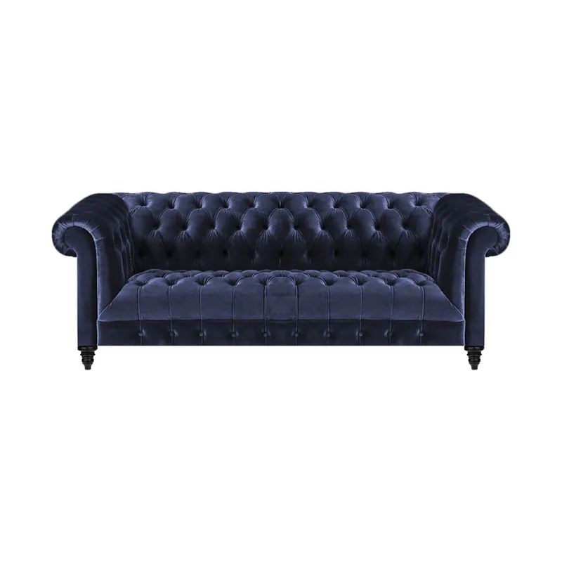 Wohnzimmer Sofa Dreisitze Couch Polstermöbel Blau Textil Chesterfield Mengenrabatt