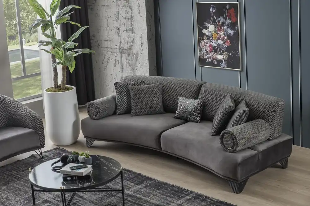 Luxus Sofa Dreisitzer 3 Sitzer Sofas Wohnzimmer Gebogene Couch Stoff Design Neu Rabatt