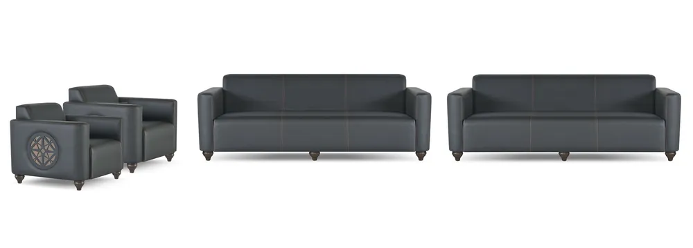 Finale Aktion Arbeitszimmer-Set 4tlg 2x 3-SItzer 2x Sessel Schwarz Einfarbig Modern