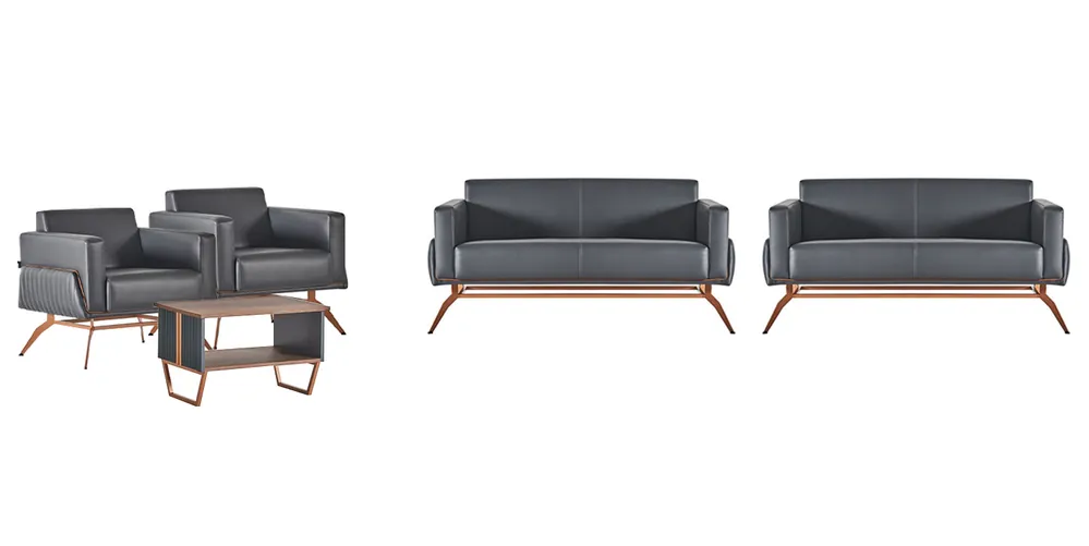 Arbeitszimmer-Set 5tlg 2x 2-Sitzer 2x Sessel Couchtisch Grau Einfarbig Geld-Zurück-Garantie