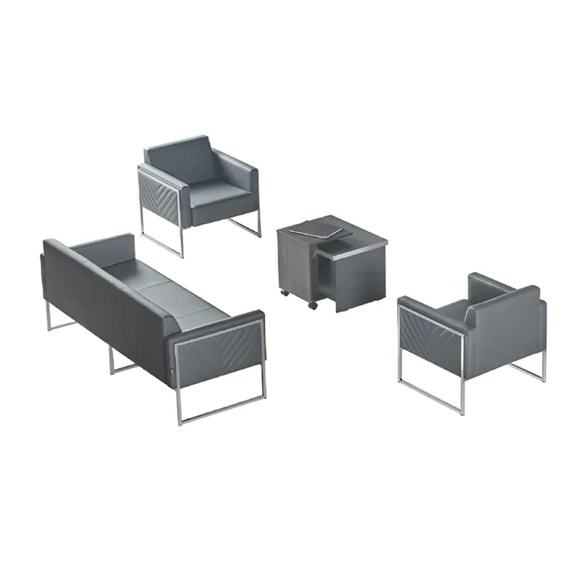 Premium Arbeitszimmer-Set 4tlg 3-Sitzer 2x Sessel Couchtisch Grau Einfarbig Stil