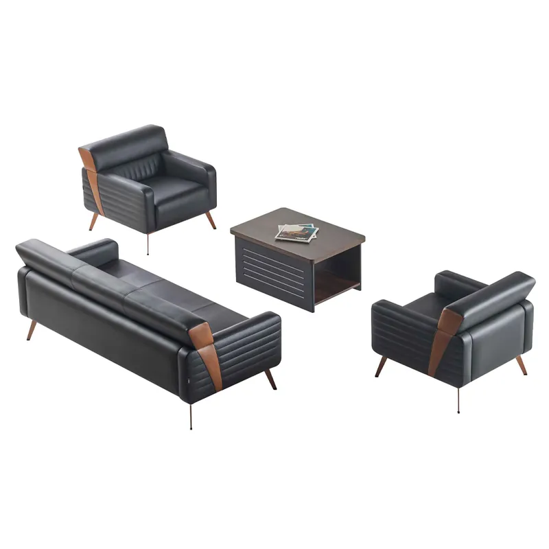Direkt Vom Hersteller Arbeitszimmer-Set 4tlg 3-Sitzer 2x Sessel Couchtisch Schwarz Einfarbig