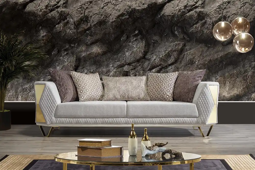 Premium Ausgefallenes Sofa Wohnzimmer Dreisitzer Couch Polster Möbel Stoff 3er