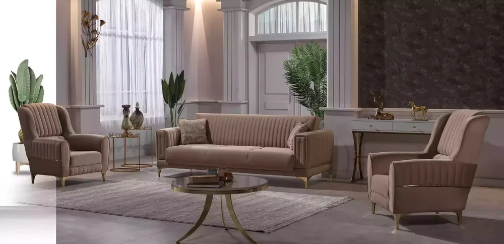 Beige Polster-Sofagarnitur Designer 3+1+1 Sitzer Couchen Sessel 3tlg Set Original