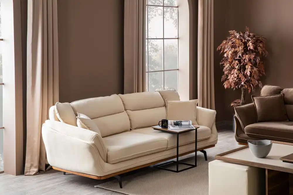 Top-Preis Beige Couch Polster Sofa Möbel Couchen Wohnzimmer Dreisitzer Textil Stoff