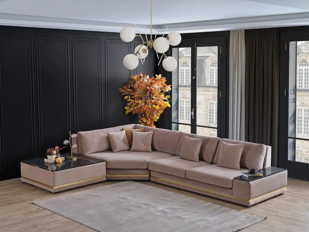 Meistverkauft Beiges L-Form Designer Ecksofa Polster Wohnlandschaft Luxuriöses Sofa
