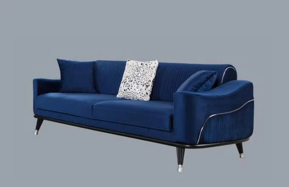 Blaue Design Couch Dreisitzer Luxus Sofa Samt Möble Stoff Textil Versand Am Gleichen Tag