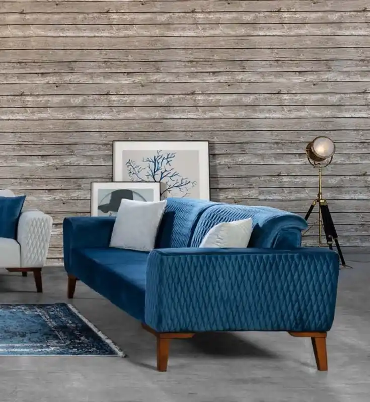Geprüft Blaue Dreisitzer Couch Couchen Sofa Elegante Sitzmöbel Sofa Wohnzimmer Neu Samt