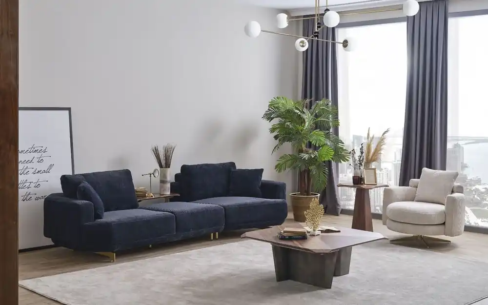 Jetzt Zugreifen Blauer Dreisitzer Weißer Sessel Designer Wohnzimmer Sofagarnitur 2tlg
