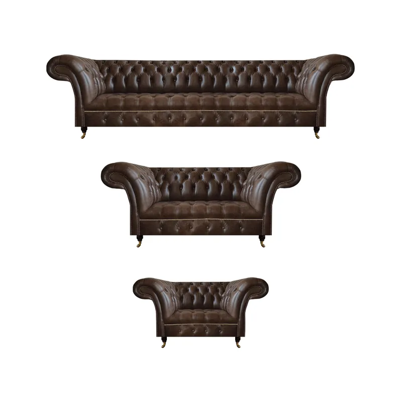 Saisonangebot Braune Chesterfield Ledercouchen Wohnzimmer Sofagarnitur Komplettes Set