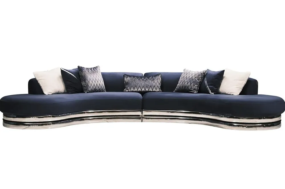Premium Couch Sofa 5 Sitzer Polstersofa Großes Stoffsofa Blau Moderne Design
