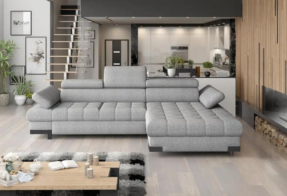 Design Ecksofa L-form Bettfunktion Couch Leder Textil Sofa Multifunktion Stoff Schnäppchen