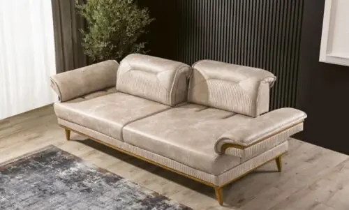 Designer Beiger 3-Sitzer Wohnzimmer Sitzcouch Luxuriöse Textil Sitzmöbel Zertifiziert