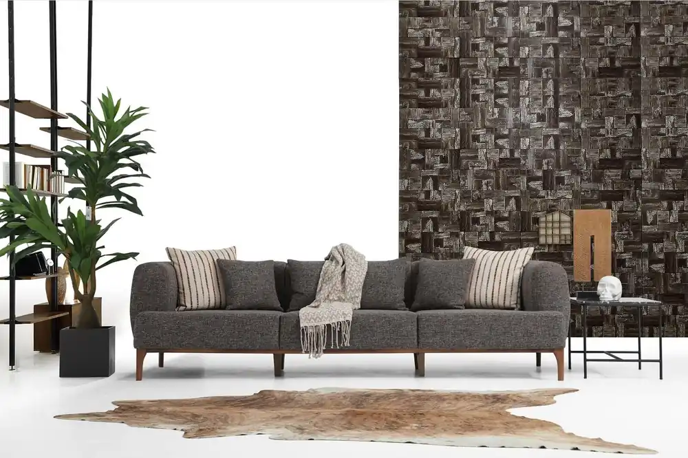 Dreisitzer Sofa 3 Sitzer Sofas Grau Stoff Wohnzimmer Luxus Modern Neu Markenware