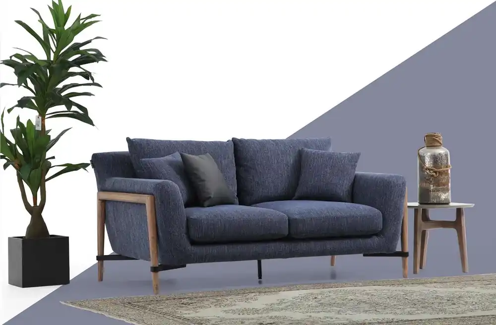 Neue Kollektion Dreisitzer Sofa 3 Sitzer Stoff Modern Sofas Design Wohnzimmer Blau