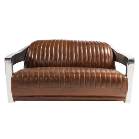 Echtleder Sofa Leder Designsofa 3-Sitzer Vintage Couch Aluminium Metall Im Trend