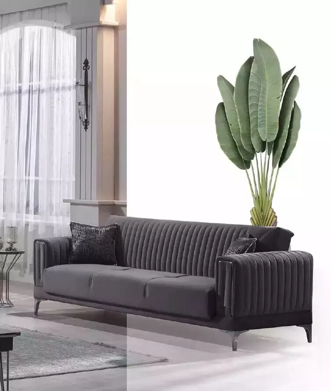 Versand Am Gleichen Tag Grauer Dreisitzer Wohnzimmer Couchen 3-Sitzer Samtsofas Luxus Holz Möbel Sofa