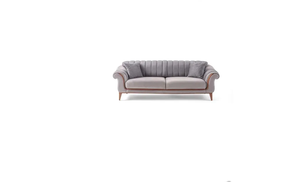Top-Angebot Graues Sofa Designer Wohnzimmer 3-Sitzer Holzgestell Textil Couchen