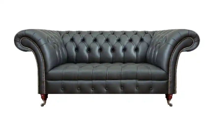 Leder Sofa Zweisitzer Couch Polstermöbel Polster Schwarz Möbel Chesterfield Neu