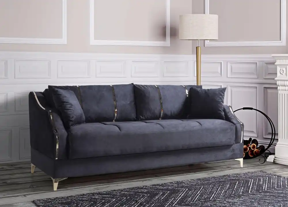 Luxus 3 Sitzer Sofa Wohnzimmer Möbel Elegant Sofa Textil Schwarz 208cm Versand Am Gleichen Tag