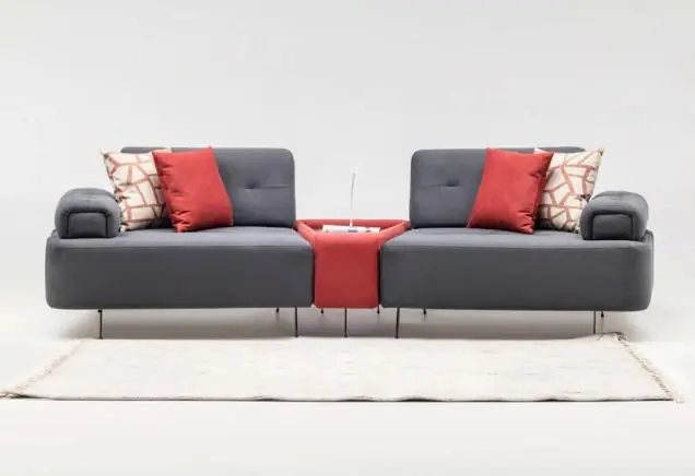 Luxus Couch Stoffsofa Sofa 2 Sitzer Zweisitzer Grau Polstersofa Tisch Highlight