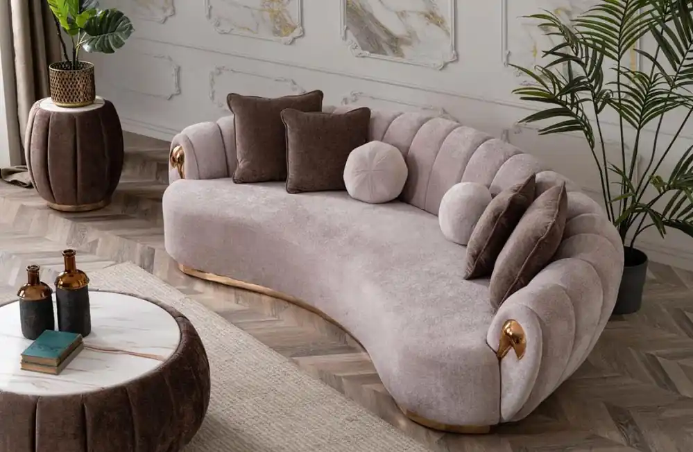 Echt Luxus Sofa Big Couch Runde Couchen xxl Sofas Sitzmöbel Stoff 263cm Grau