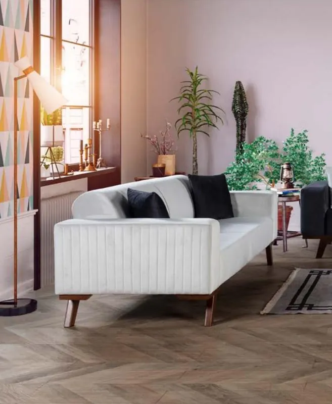 Limited Edition Modern Polster Couch Dreisitzer Sofa Möbel Weiß Samt Textil