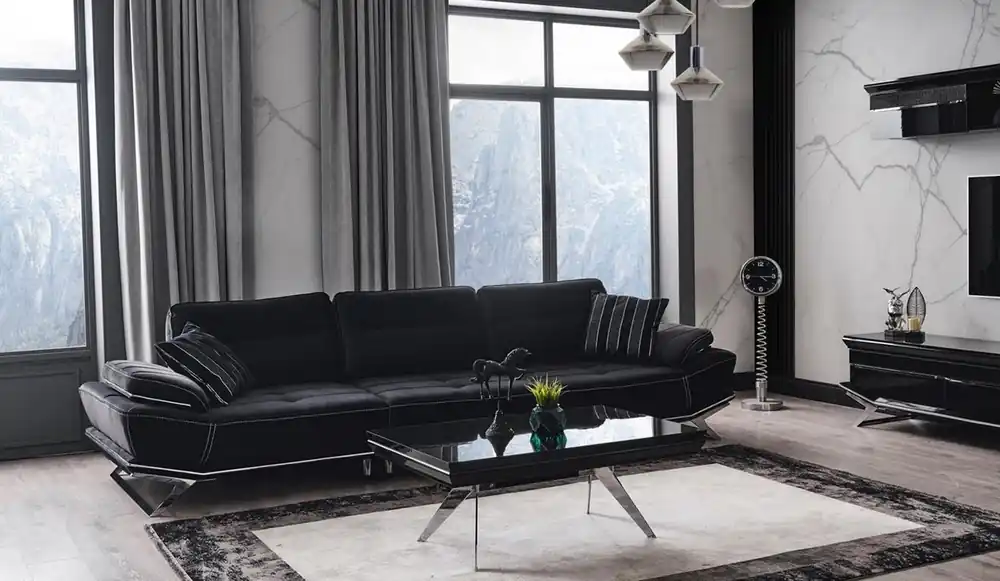 Modern Schwarz Farbe 3-Sitzer Sofa Komfort und Stil in einem Ensemble Top-Preis
