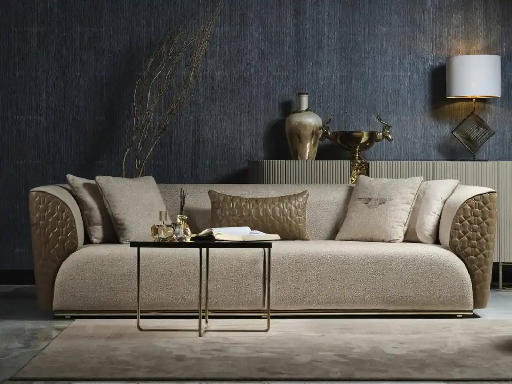 Moderne Dreisitzer Sofa 3 Sitzer Polstersofa Stoffsofa Beige Stilvolles Sofas Im Trend