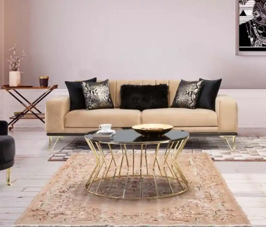 Ab Werk Moderne Sofa 3Sitz Wohnzimmer Couch Design Möbel Metall Beige Polster