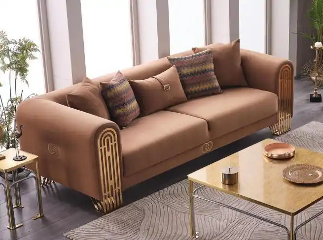 Moderner Edelstahl Dreisitzer Luxus Polstersofas Textilmöbel Sofa Couch Neue Ware