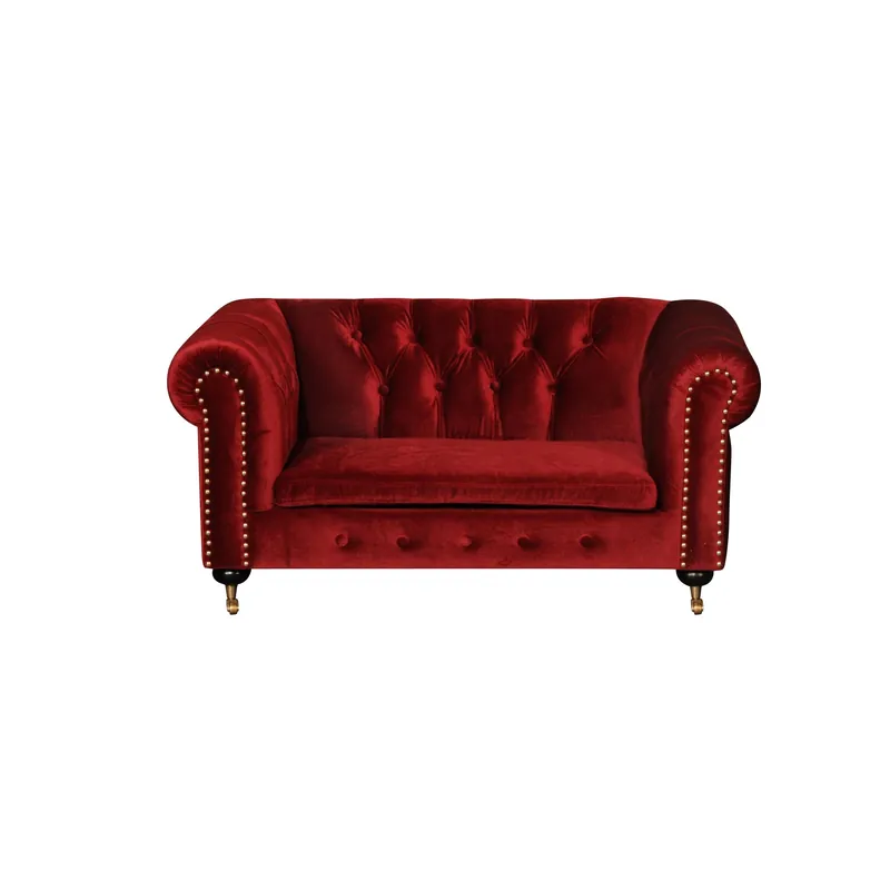 Weltweiter Versand Rote Barock Sofa Couch - Chesterfield Stoff 2 Sitzer Leder Textil jvmoebel ® NEW
