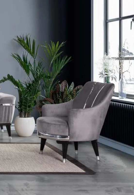 Sessel Einsitzer Sofas Wohnzimmer Textil Stoff Möbel Farbe Grau Expressversand