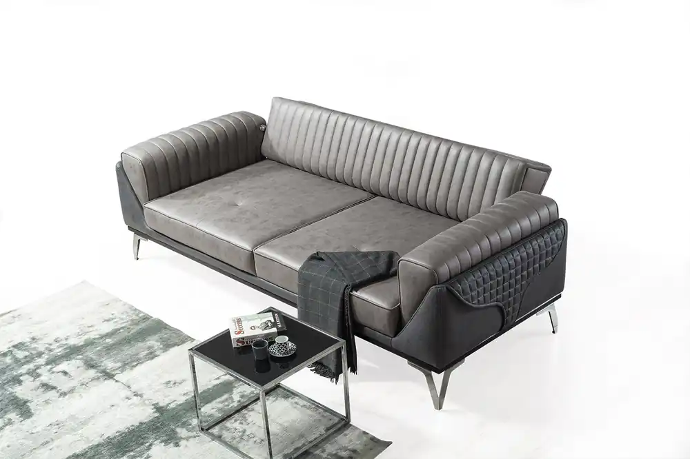 Sofa 3 Sitzer Couch Holz Möbel Sofas Couch Holz Leder Imitation 240cm Billig