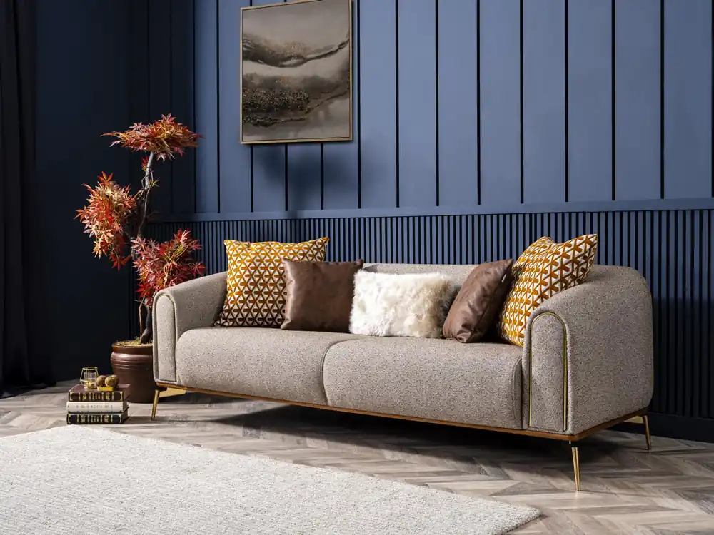 Sofa 3 Sitzer Dreisitzer Luxus Wohnzimmer Stil Modern grau Metall Meistverkauft