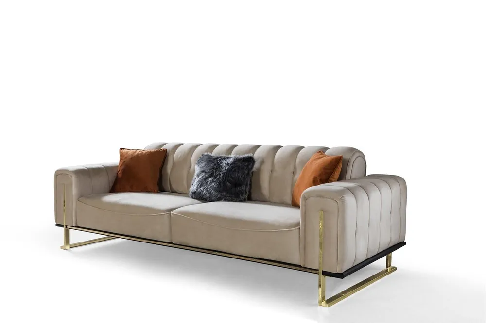 Sofa 3 Sitzer Modern Möbel Beige Farbe Wohnzimmer Luxus Couchen 240cm Gratis Versand
