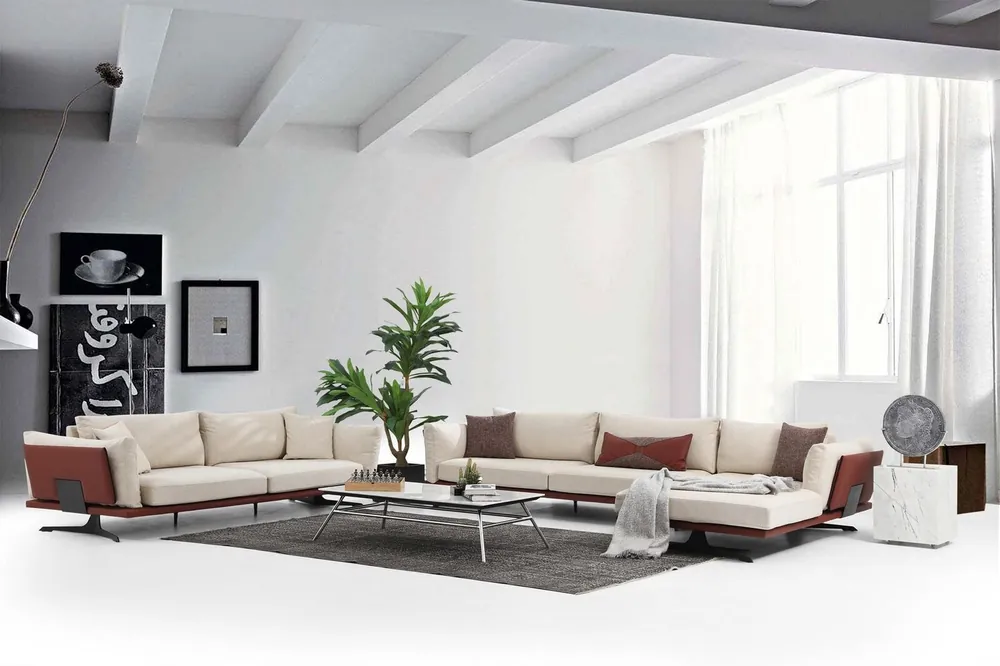 Sofagarnitur Ecksofa L-Form 3 Sitzer Beige Modern Stoff Sofas Set Eck Markenprodukt