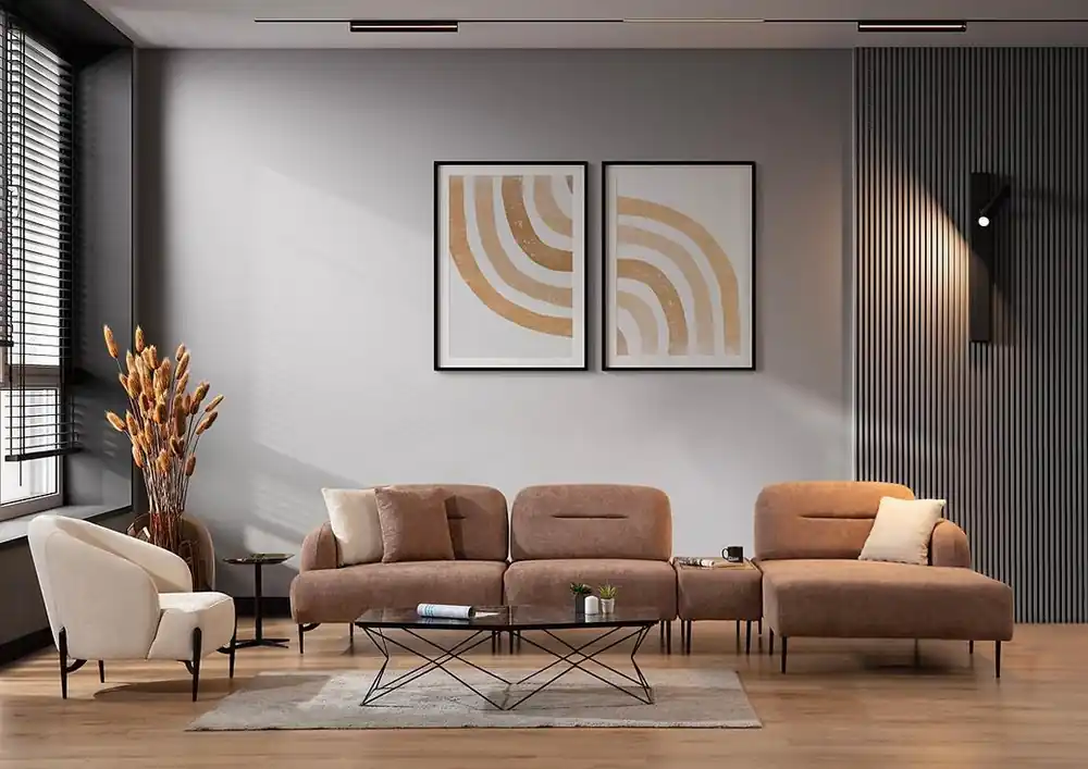 Finale Aktion Braun-Beige Wohnzimmer Sitzgarnitur Ecksofa Wohnlandschaft Sessel 2tlg