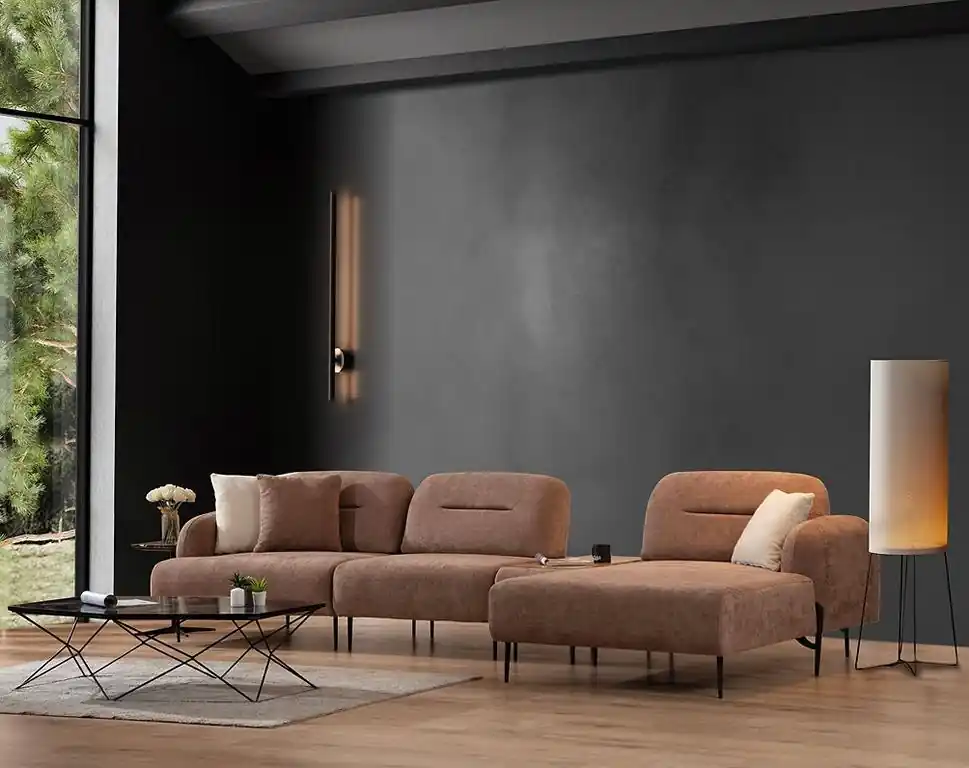 Letzte Chance Braunes Wohnzimmer Ecksofa Designer Polster Wohnlandschaft L-Form Couch