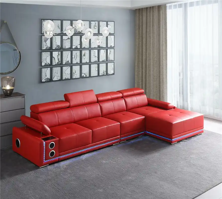 Saisonangebot Couch Beleuchtete Leder Ecksofa L Form Sound Led Boxen Modernes