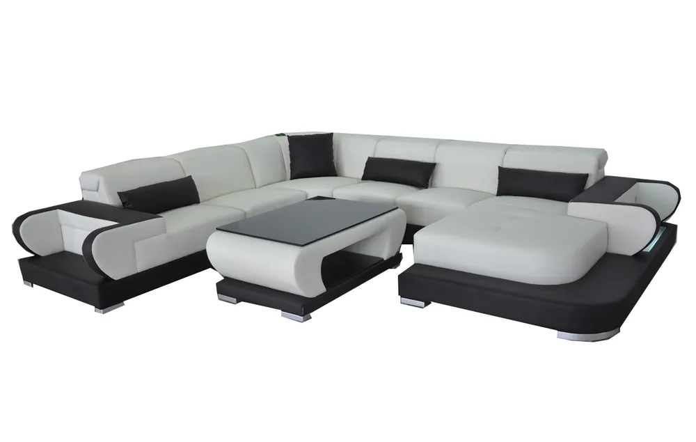 Premium Couch Ecksofa Leder Wohnlandschaft Garnitur Design Modern Sofa UForm G8002+Tisch