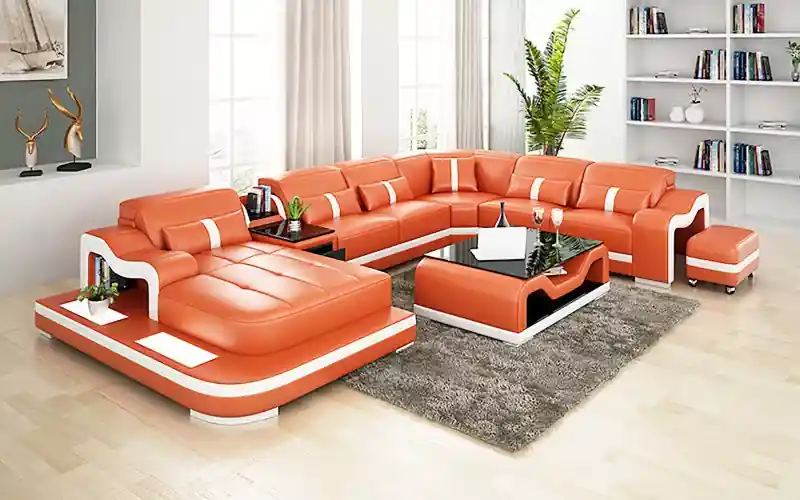 Handgefertigt Design Ecksofa U Form Wohnlandschaft Designer Sofa Ledersofa Eckgarnitur Polster